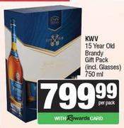KWV 15 Year Old Brandy Gift Pack (Incl. Glasses)-750ml Per Pack