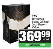 KWV 10 Year Old Brandy Gift Pack (Incl. Glasses)-750ml Per Pack