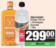 Jagermeister Orange 750ml + Schweppes Assorted 1Ltr-For Both