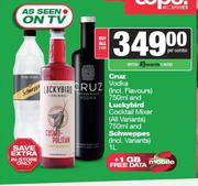Cruz Vodka 750ml & Luckybird Cocktail Mixer 750ml & Schweppes 1L-Per Combo