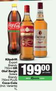 Klipdrift Export Brandy 750ml Or Olof Bergh Solera Brandy 750ml Plus Coca Cola 1L-Per Combo