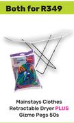 Mainstays Clothes Retractable Dryer Plus Gizmo Pegs 50s Pack-For Both