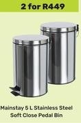 Mainstays 5Ltr Stainless Steel Soft Close Pedal Bin-For 2