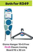 Gizmo Hanger (10+5 Free) Plus Classic Ironing Board 92 x 30cm-For Both 