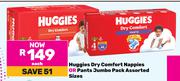Huggies Dry Comfort Nappies Or Pants Jumbo Pack Assorted Sizes-Each
