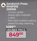 Russell Hobbs Sanwich Press 2000W RHSP015