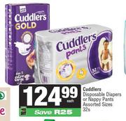 Cuddlers Disposable Diapers Or Nappy Pants Assorted Sizes-32s