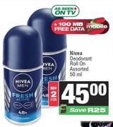 Nivea Deodorant Roll On Assorted-For 2 x 50ml