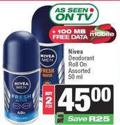 0Nivea Deodorant Roll On Assorted-For 2 x 50ml