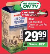 Spar ESL Milk Full Cream Or Low Fat-2L Each