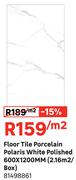 Floor Tile Porcelain Polaris White Polished 600 x 1200mm 81498861-Per Sqm