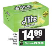 D'Lite 40% Fat Spread Brick-500g Each