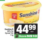 Sunshine D 60% Fat Spread Tub-1Kg Each