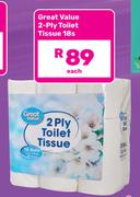 Great Value 2 Ply Toilet Tissue-18s Each