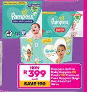 Pampers Active Baby Nappies Or Pants Or Premium Care Nappies Mega Box Assorted Sizes-Each