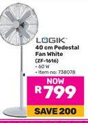 Logik 40cm Pedestal Fan White ZF-1616