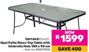 Ozark Trail Opal Patio Glass Top Table With Umbrella Hole 180 x 90cm