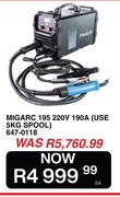 Pinnacle Migarc 195 220V 190A (Use 5Kg Spool) 647-0118