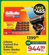 Gillette Fusion5 Pro 5-Blade Razor Blades 12 Cartridges-Per Pack
