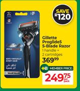 Gillette Proglide5 5-Blade Razor 1 Handle + 2 Cartridges-Per Pack