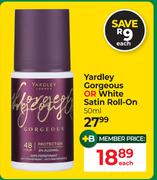 Yardley Gorgeous Or White Satin Roll-On-50ml Each