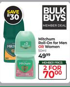 Mitchum Roll-On For Men Or Women-For 2 x 50ml