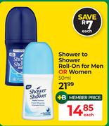 Shower To Shower Roll-On For Men Or Women-50ml Each