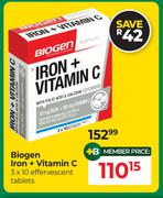 Biogen Iron + Vitamin C 3 x 10 Effervescent Tablets