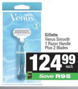 Gillette Venus Smooth 1 Razor Handle Plus 2 Bades-Each