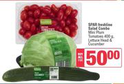 Spar Freshline Salad Combo (Mini Plum Tomato 400g, Lettuce Head & Cucumber)-For All 