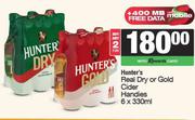 Hunter's Real Dry Or Gold Cider Handies-For 2 x 6 x 330ml
