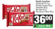 Nestle Countlines,KitKat4F 41.5g,KitKat Chunky 40g,Smarties 40g,BarOne 52g,Tex 40g Or Aero 40g-For 3