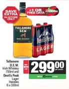 Tullamore D.E.W Irish Whisky 750ml & Devil's Peak Lager Handies 6 x 330ml-Both For