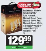 Robertson Winery Golden Nectar Late Harvest NL Sweet Rose,NL Sweet Red,NL Sweet White-3L Each