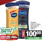 Vaseline Lotion Or Cream Assorted (Incl. Argan Oil)-For 2 x 400ml