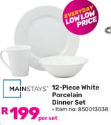Mainstays 12 Piece White Porcelain Dinner Set (850013038)-Per Set