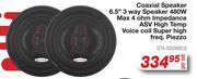 Star Sound Coaxial Speaker 6.5" 2 Way Speaker 480W Max 4 ohm Impendance ASV High Temp Voice Coil