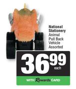 National Stationery Animal Pull Back Vehicle Assorted-Each