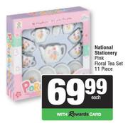 National Stationery Pink Floral 11 Piece Tea Set-Each