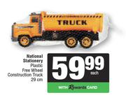 National Stationery Plastic Free Wheel 29cm Construction Truck-Each