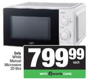 Defy 20L White Manual Microwave