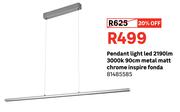 Pendant Light LED 2190LM 3000K 90cm Metal Matt Chrome Inspire Fonda
