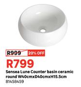 Sensea Lune Counter Basin Ceramic Round W40cm x D40cm x H15.5cm
