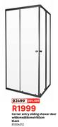 Corner Entry Sliding Shower Door W88cm x D88cm x H185cm Black