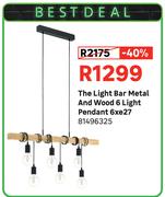 The Light Bar Metal & Wood 6 Light Pendant 6 x E27 81496325