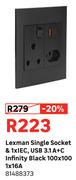 Lexman Single Socket & 1 x IEC,USB 3.1 A+C Infinity Black 100 x 100 1 x 16A 81488373