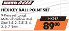Autogear Hex Key Ball Point Set 9 Piece Set (Long) HK9BP