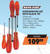 Autogear Screwdriver Set With Black Tip 6 Piece Set SD6006