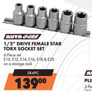 Autogear 1/2" Drive Female Star Torx Socket Set 6 Piece Set SK6PC