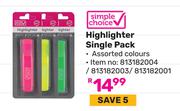 Simple Choice Highlighter Single Pack Assorted Colours (12-Pack) (813182004/813182003/813182001)